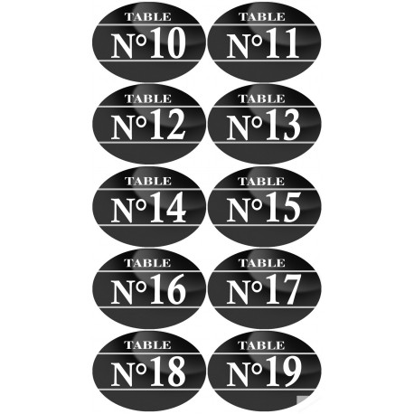 Numéros table de restaurant de 10 à 19 (10 fois 5x3.5cm) - Sticker/autocollant
