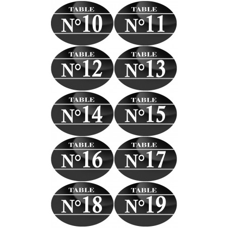 Numéros table de restaurant de 10 à 19 (10 fois 5x3.5cm) - Sticker/autocollant