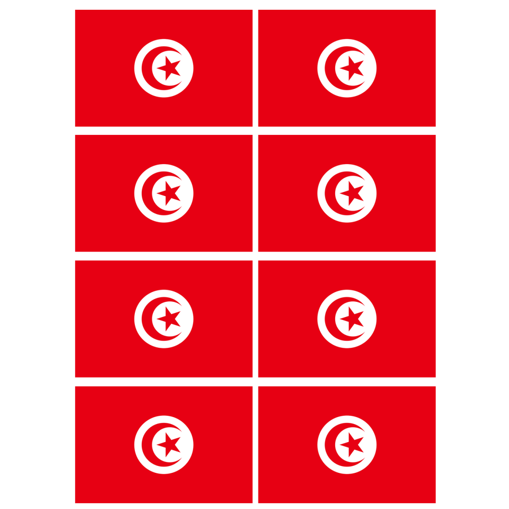 Drapeau Tunisie (8 stickers - 9.5 x 6.3 cm) - Sticker/autocollant