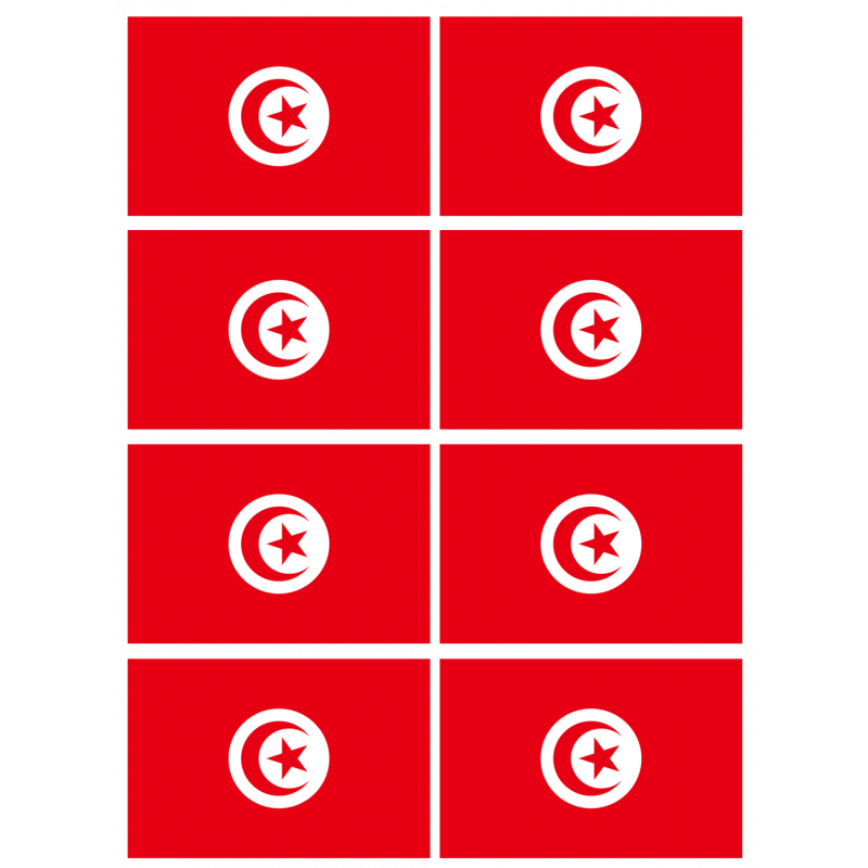 Drapeau Tunisie (8 stickers - 9.5 x 6.3 cm) - Sticker/autocollant