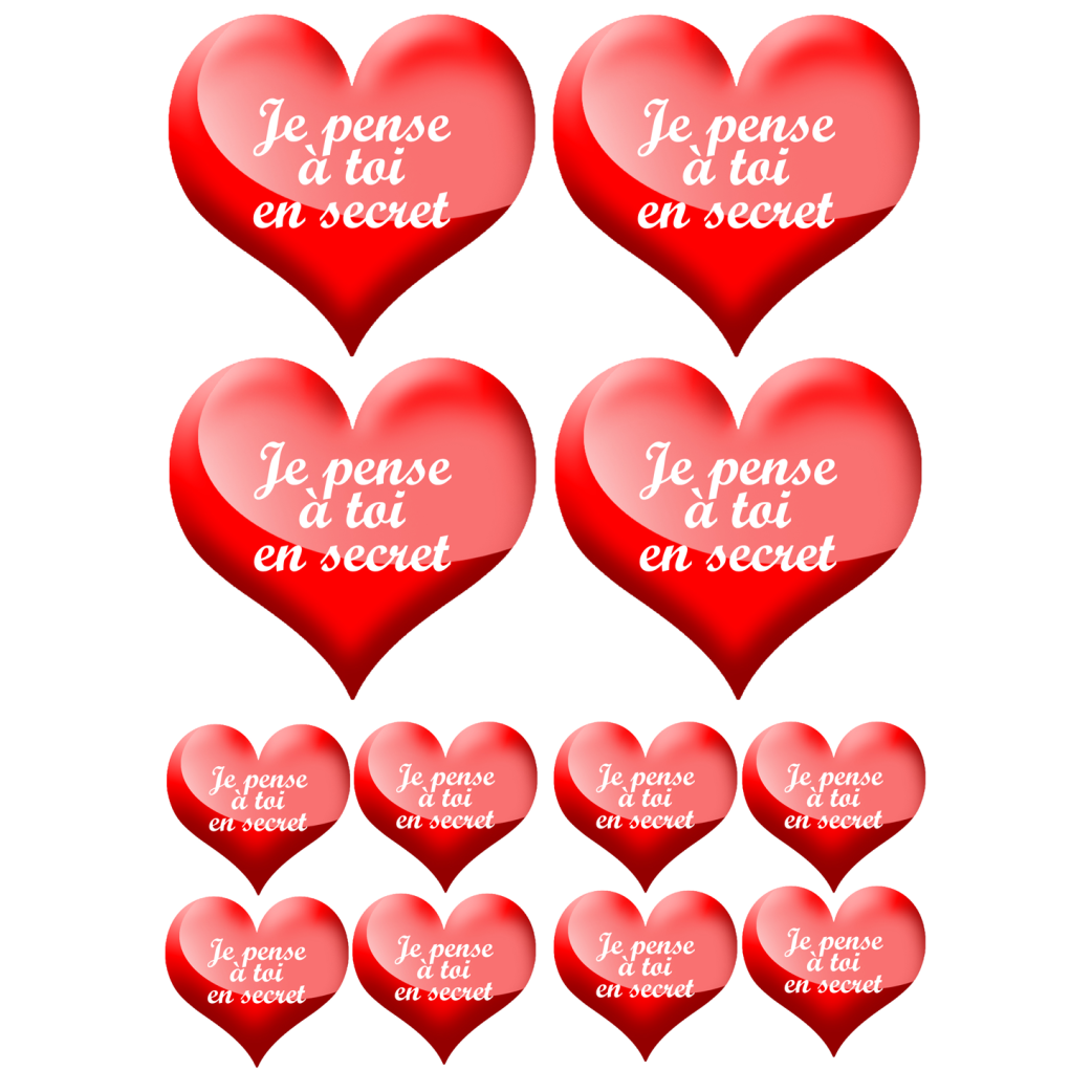 Je pense à toi en secret (4 stickers de 10cm et 8 de 5cm) - Sticker/autocollant