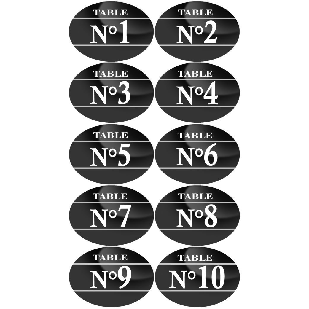 Numéros table de restaurant de 1 à 10 (10 fois 5x3.5cm) - Sticker/autocollant
