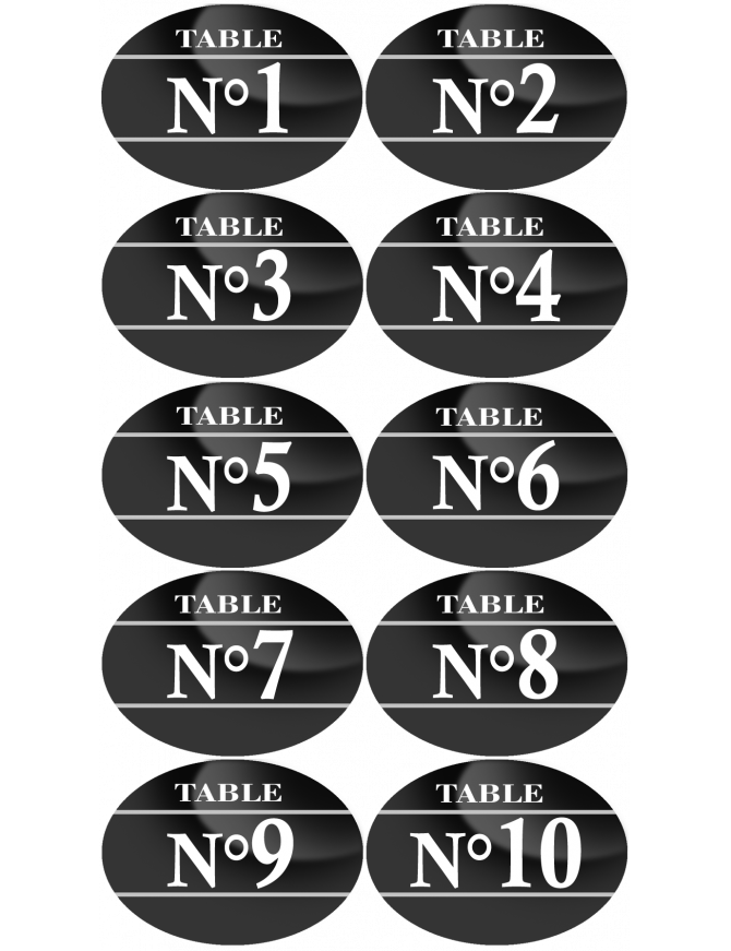 Numéros table de restaurant de 1 à 10 (10 fois 5x3.5cm) - Sticker/autocollant