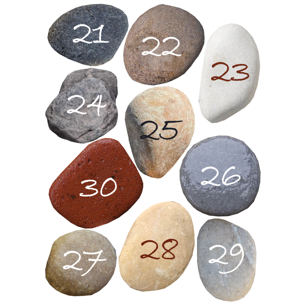 Numéros table effet galet 21 à 30 (10 fois env.6/7cm de diamètre) - Sticker/autocollant