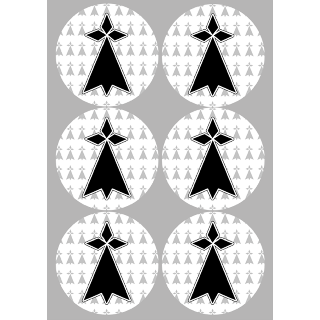 Drapeau Bretagne hermine (6 fois 9cm) -  Sticker/autocollant