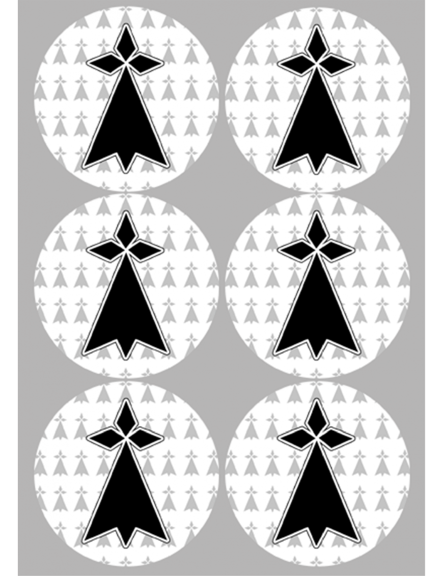 Drapeau Bretagne hermine (6 fois 9cm) -  Sticker/autocollant