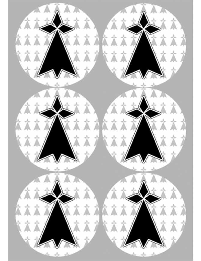 Drapeau Bretagne hermine (6 fois 9cm) -  Sticker/autocollant