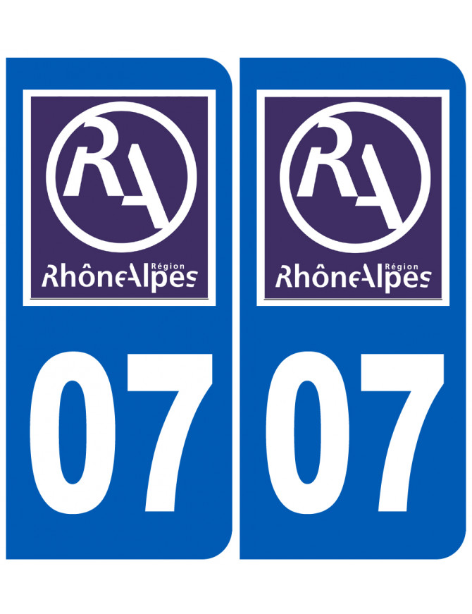 immatriculation 07 Rhône-Alpes (2fois 10,2x4,6cm) - Sticker/autocollant