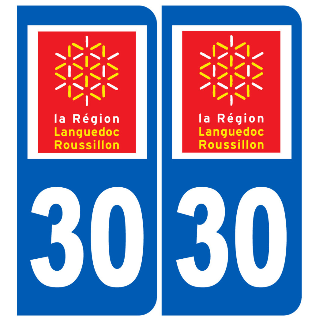 immatriculation 30 Languedoc Roussillion (2fois 10,2x4,6cm) - Sticker/autocollant