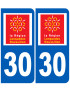 immatriculation 30 Languedoc Roussillion (2fois 10,2x4,6cm) - Sticker/autocollant