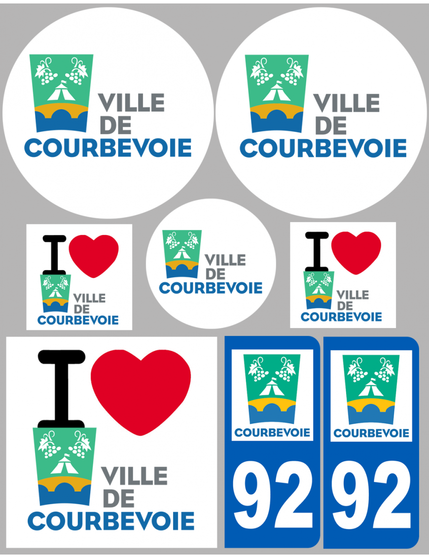 Courbevoie - 8 autocollants variés - Sticker/autocollant