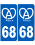 numéro immatriculation 68 (Haut-Rhin) Alsace - Autocollant/sticker