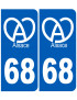 immatriculation 68 (Haut-Rhin) Alsace - Sticker/autocollant