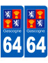 immatriculation Gascogne64 Pyrénées-Atlantiques - Sticker/autocollant