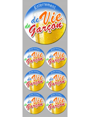 Autocollant Enterrement de vie de garçon 2 (1 fois 9cm et 6 fois 5cm)