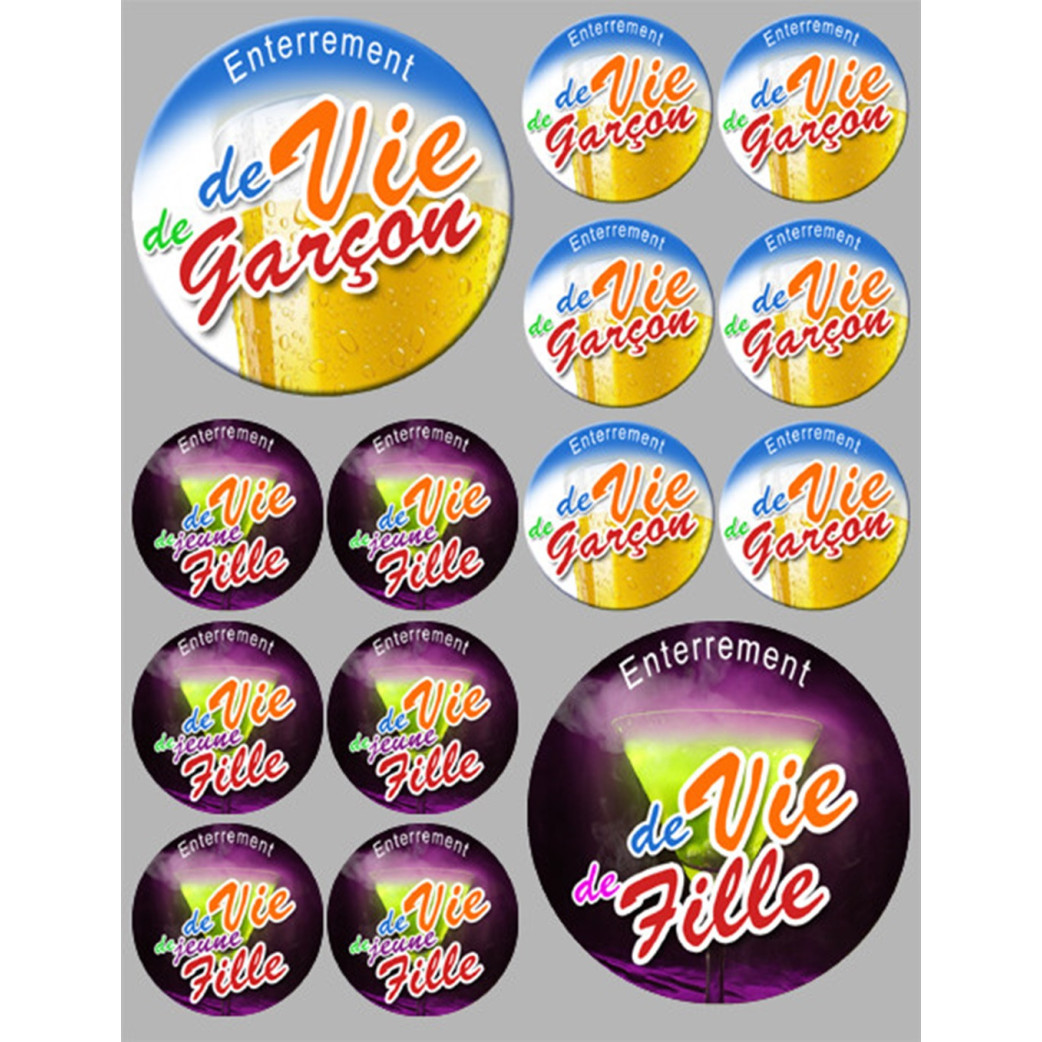 Enterrement de vie de fille et garçon (2fois 9cm - 12fois 5cm) - Sticker/autocollant