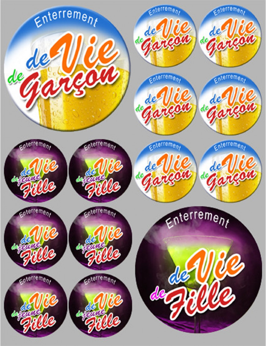 Enterrement de vie de fille et garçon (2fois 9cm - 12fois 5cm) - Sticker/autocollant