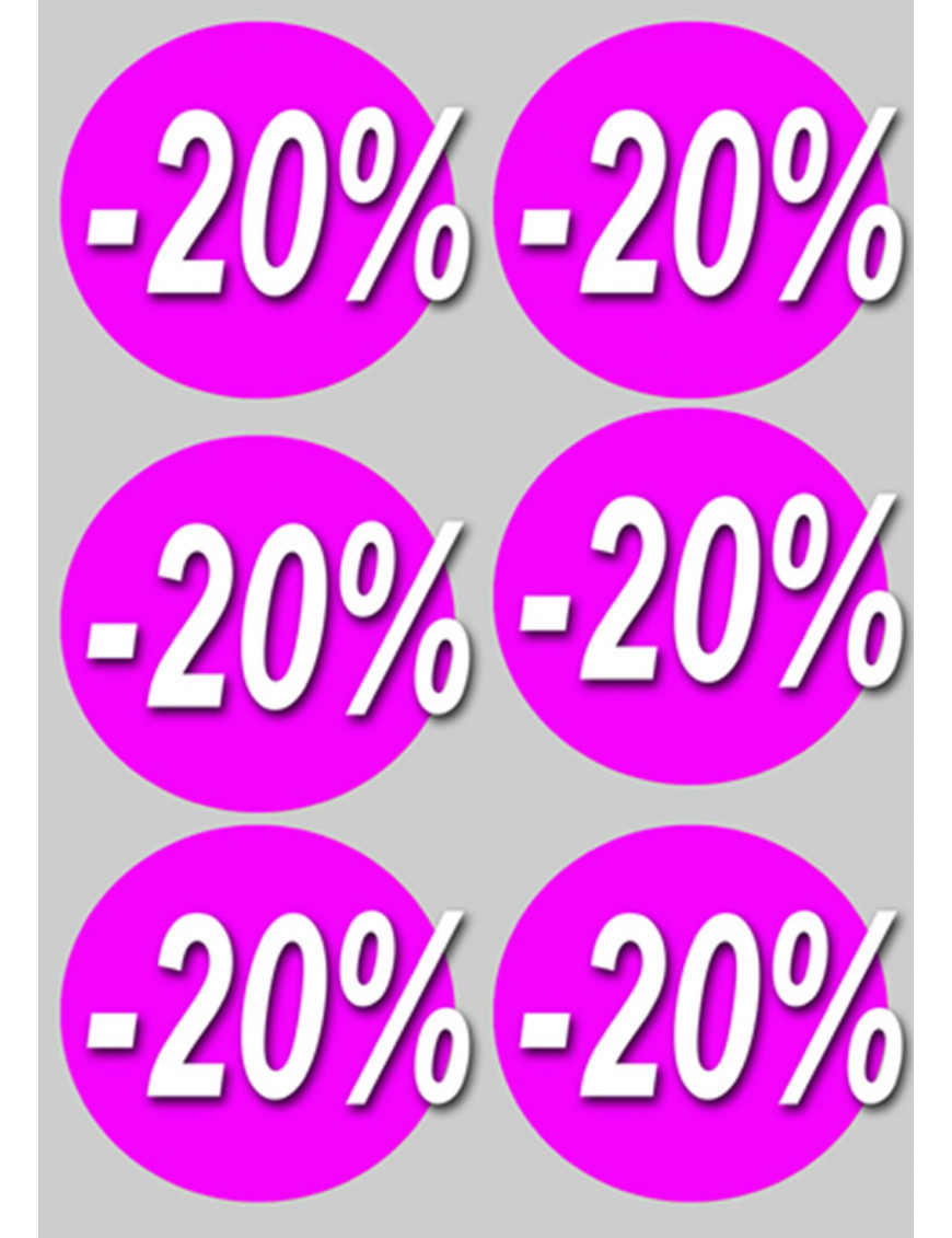 Soldes remise 20% rond (6 fois 10cm) - Sticker/autocollant