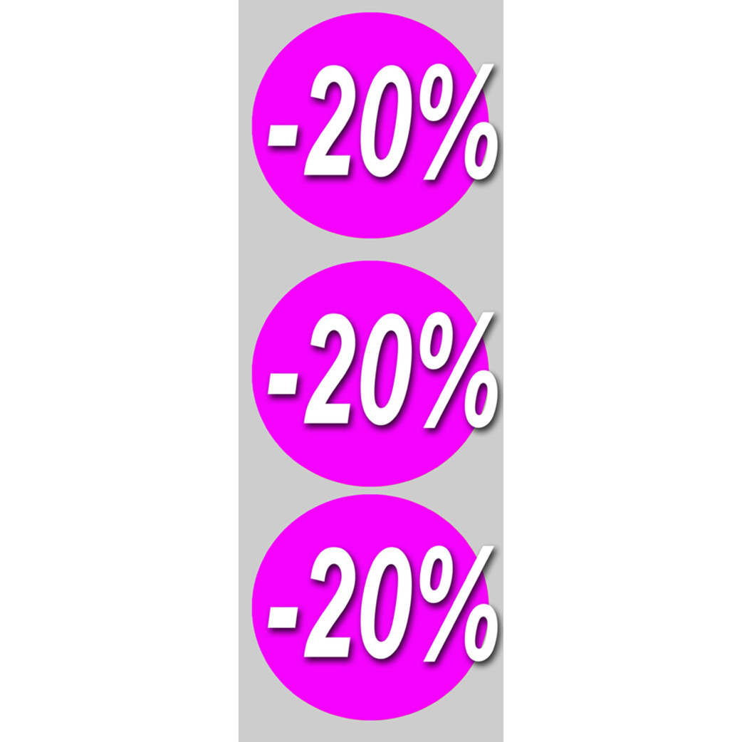 Soldes remise 20% rond (3 fois 10cm) - Sticker/autocollant