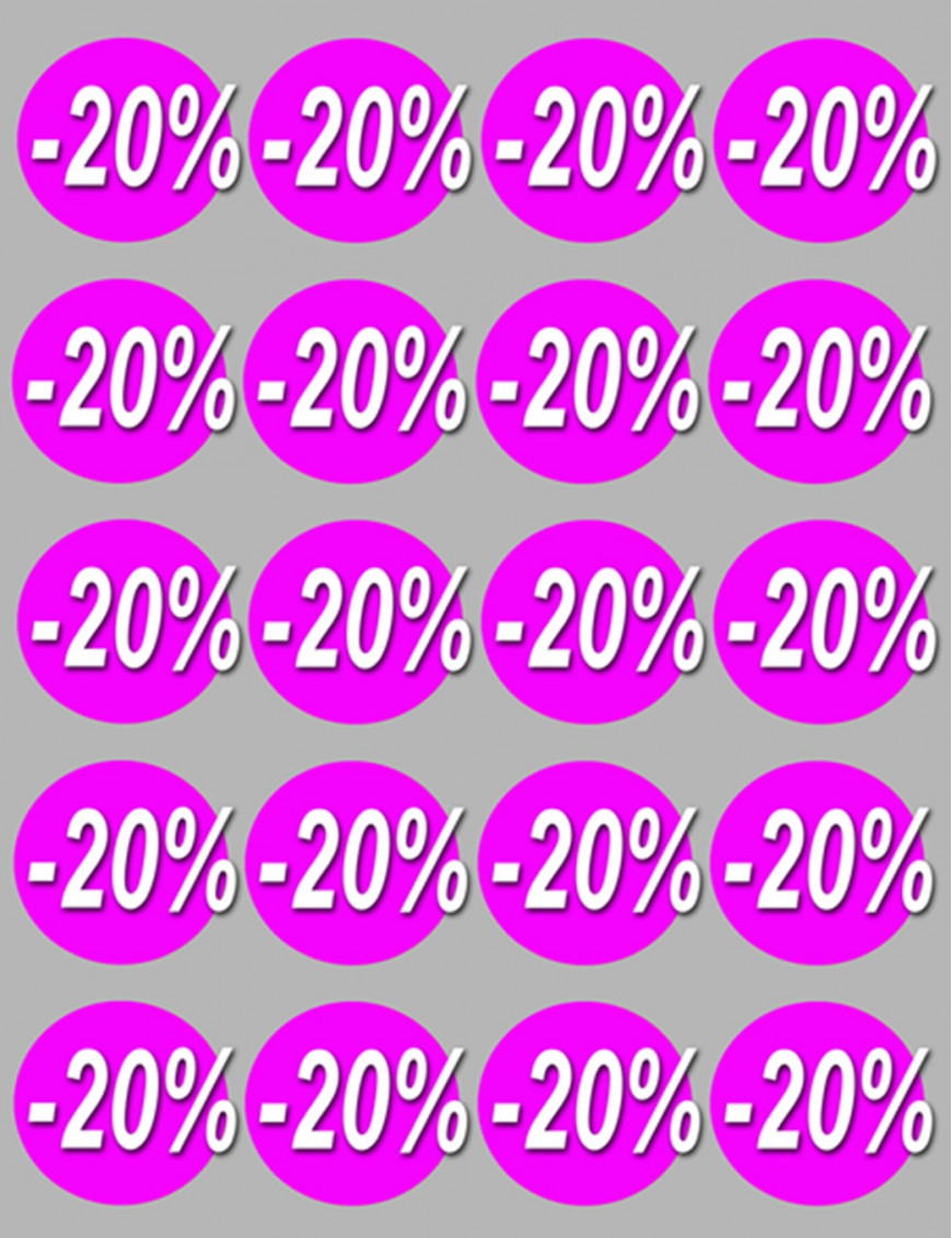 Soldes remise 20% rond (20 fois 5cm) - Sticker/autocollant
