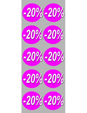 Soldes remise 20% rond (10 fois 5cm) - Sticker/autocollant