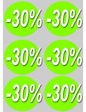 Soldes remise 30% rond (6 fois 10cm) - Sticker/autocollant