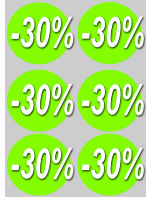 Soldes remise 30% rond (6 fois 10cm) - Sticker/autocollant