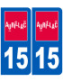 Immatriculation Aurillac 15 (2 fois 4.6x10.2cm) - Sticker/autocollant