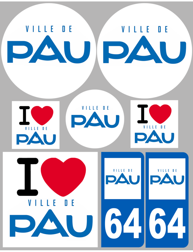 Pau - 8 autocollants variés - Sticker/autocollant