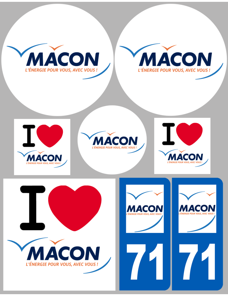 Mâcon - 8 autocollants variés - Sticker/autocollant