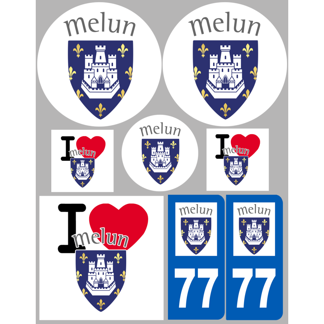 Melun - 8 autocollants variés - Sticker/autocollant