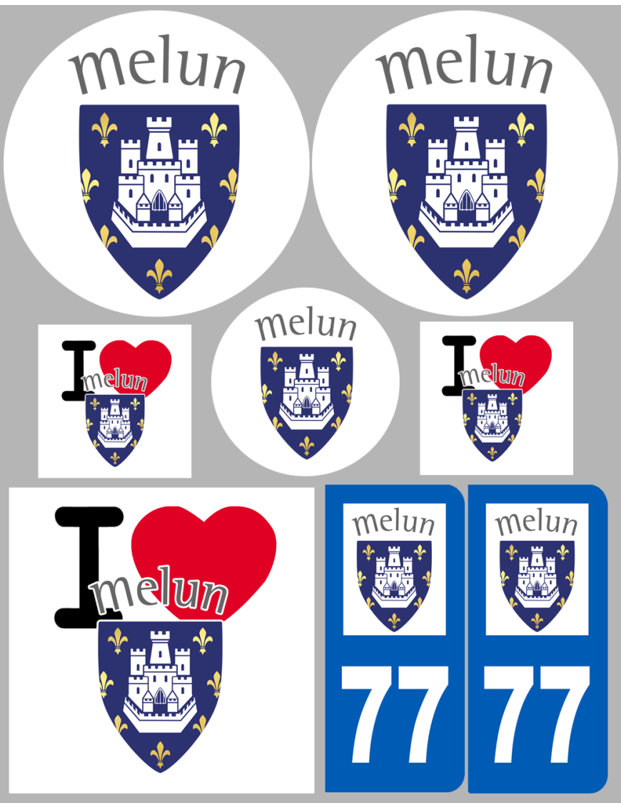 Melun - 8 autocollants variés - Sticker/autocollant