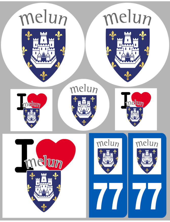 Melun - 8 autocollants variés - Sticker/autocollant