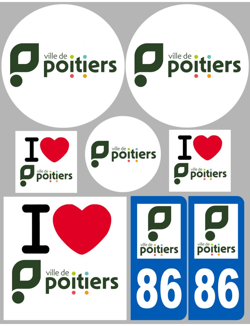 Poitiers - 8 autocollants variés - Sticker/autocollant