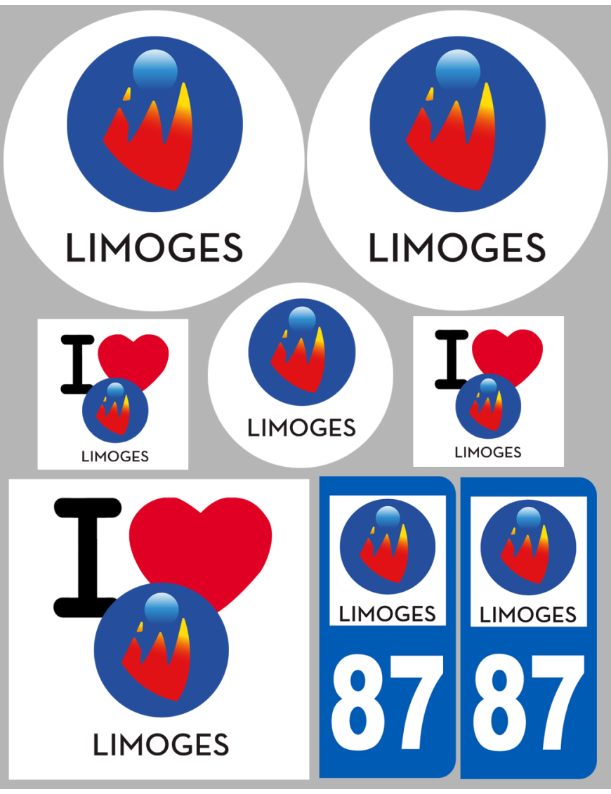 Limoges - 8 autocollants variés - Sticker/autocollant