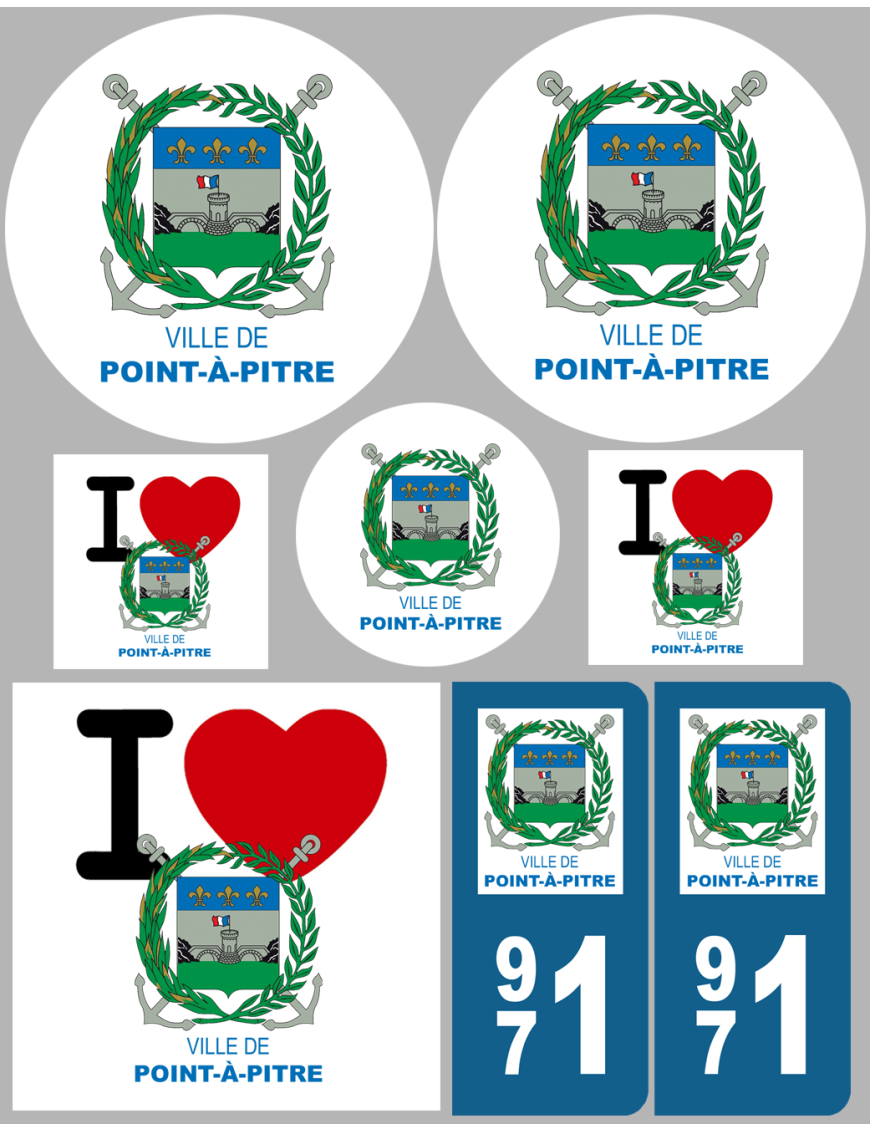 Pointe-à-Pitre - 8 autocollants variés - Sticker/autocollant Pointe-à-Pitre - 8 autocollants variés - Sticker/autocollant