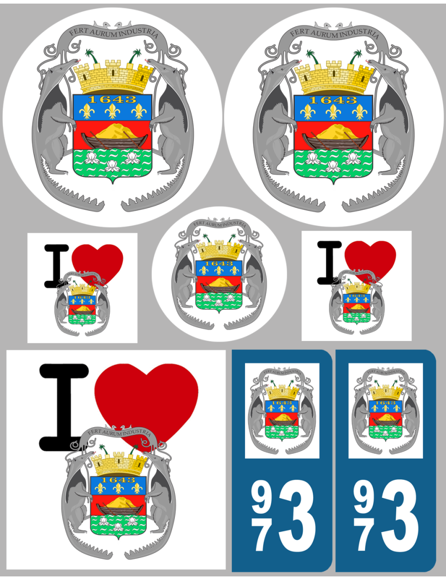 Cayenne blason - 8 autocollants variés - Sticker/autocollant