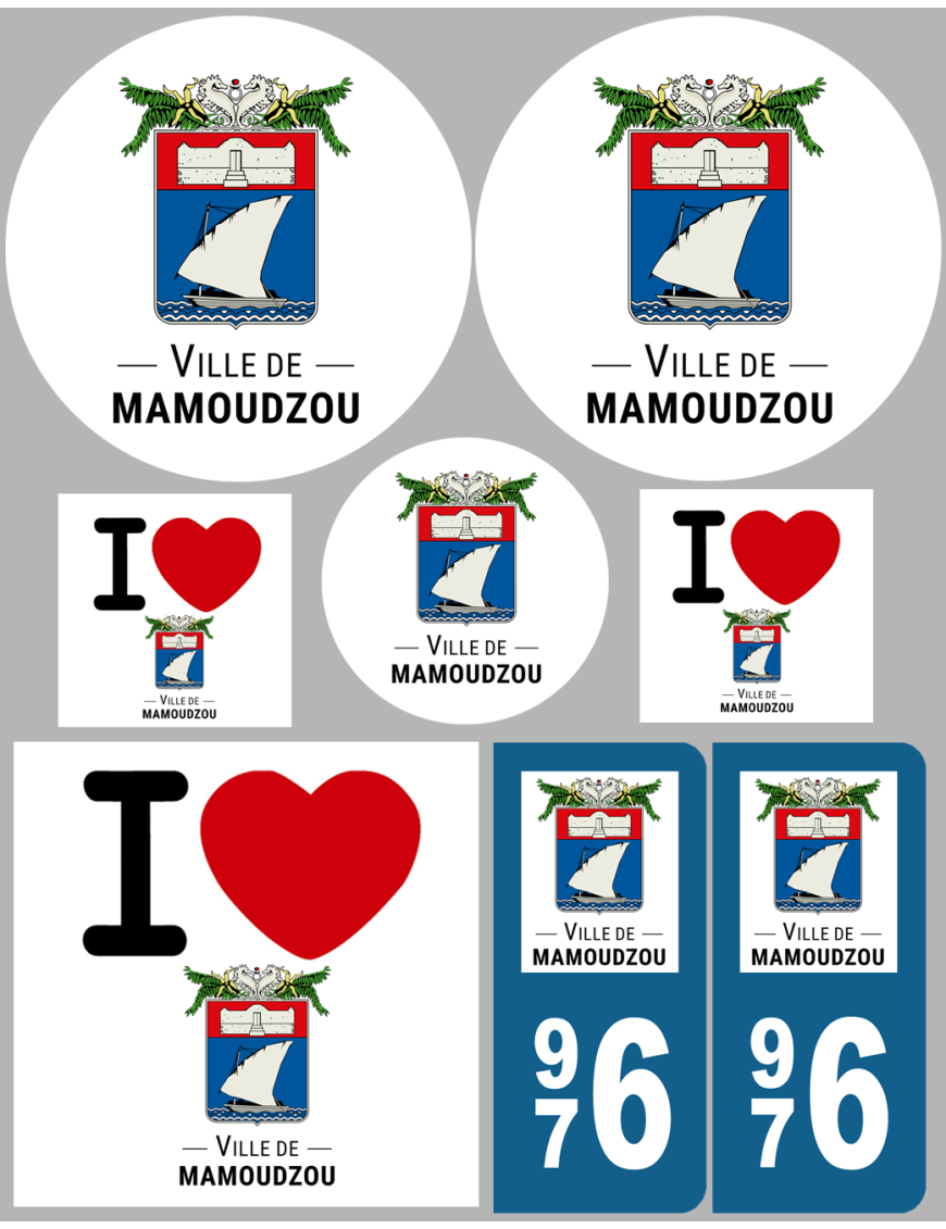 Mamoudzou - 8 autocollants variés - Sticker/autocollant