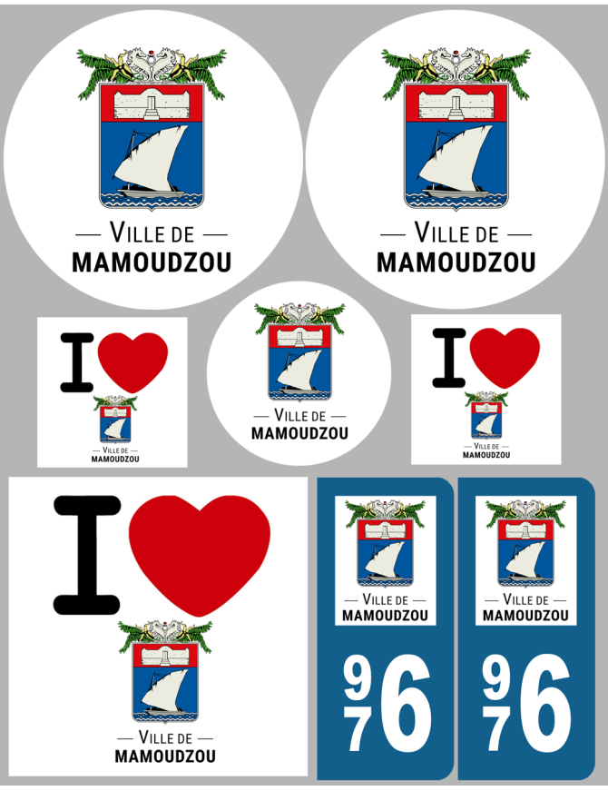 Mamoudzou - 8 autocollants variés - Sticker/autocollant