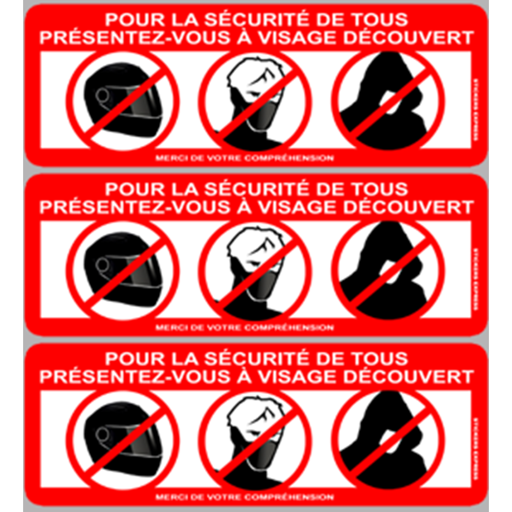 visage découvert - 3fois 10x3.5cm - Sticker/autocollant