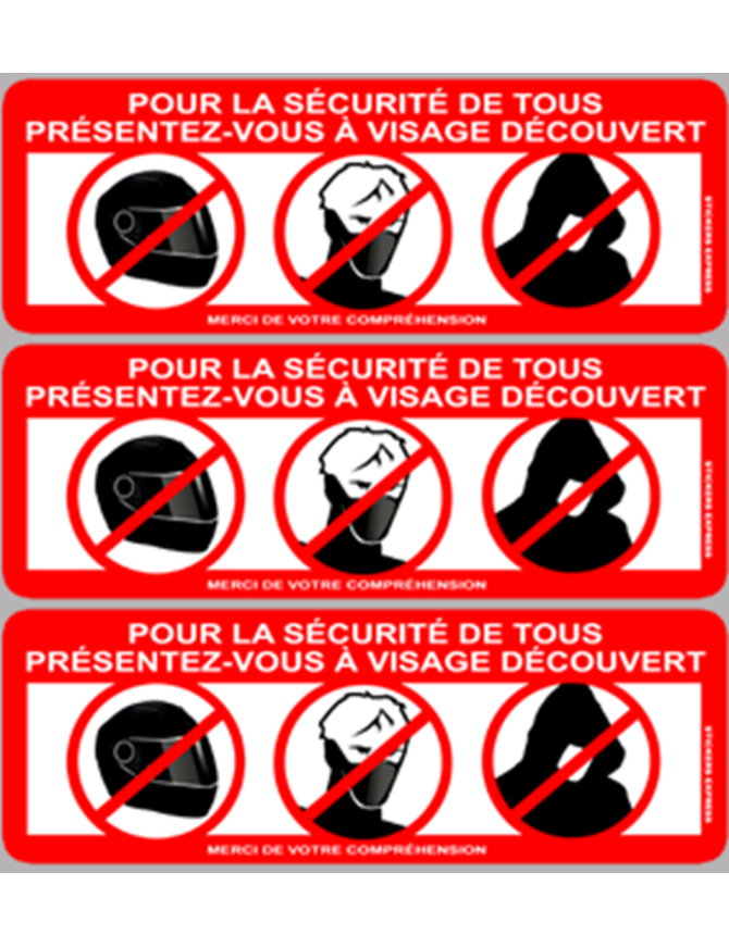 visage découvert - 3fois 10x3.5cm - Sticker/autocollant