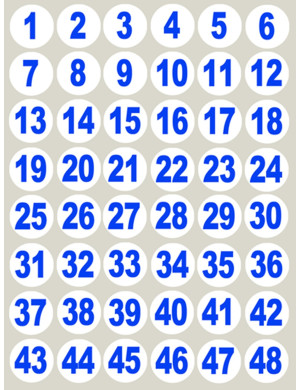 Numérotation bleue (48 fois 3cm) - Sticker/autocollant