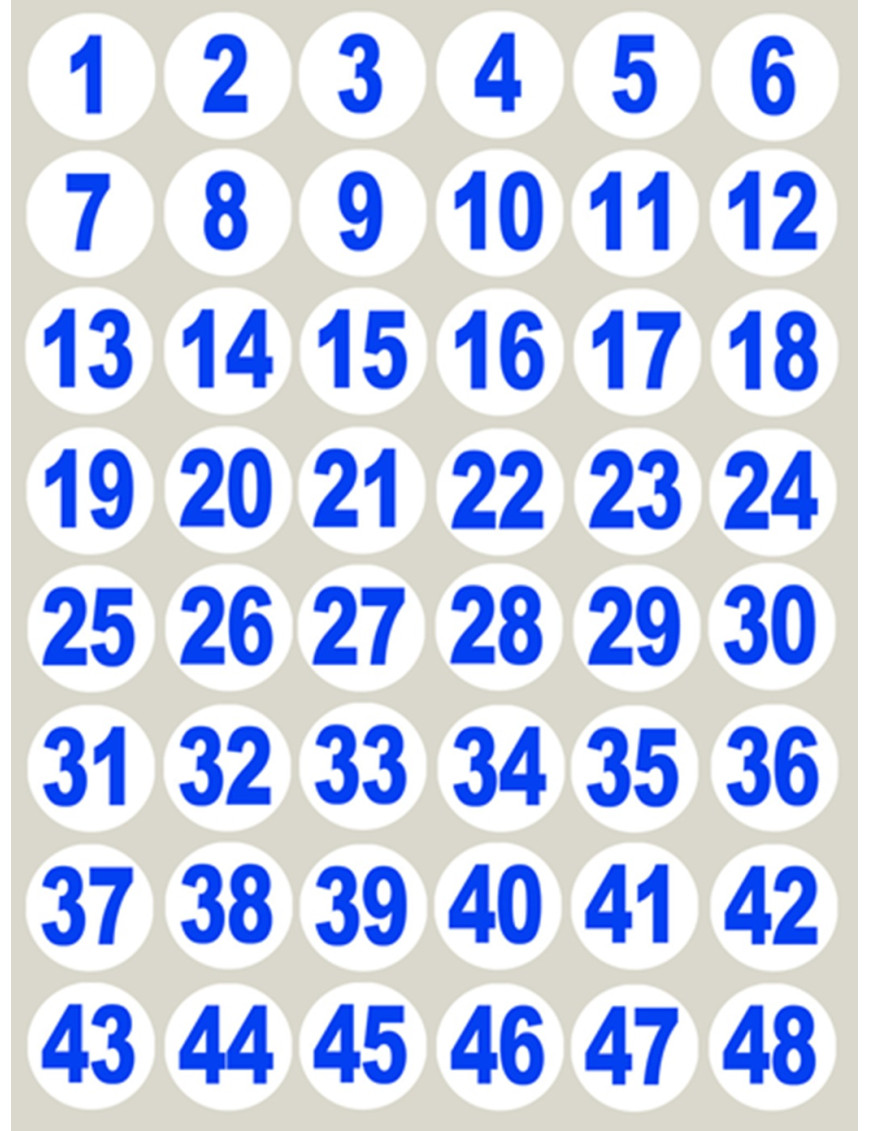 Numérotation bleue (48 fois 3cm) - Sticker/autocollant