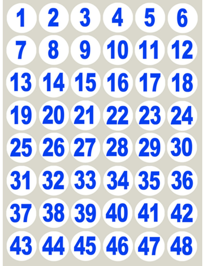 Numérotation bleue (48 fois 3cm) - Sticker/autocollant